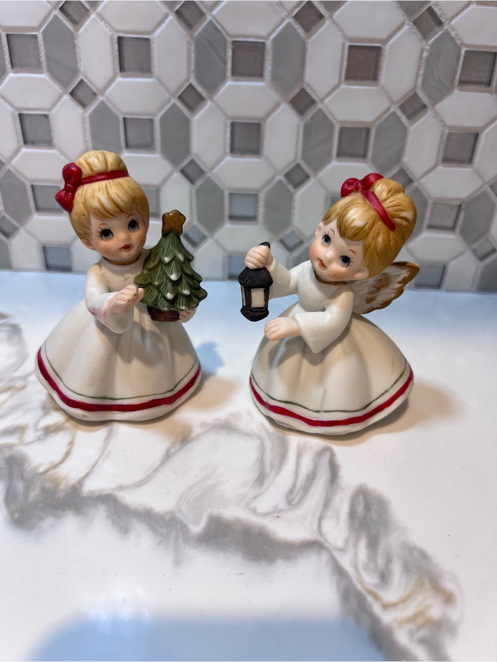 Vintage PARMA by AAI Set of 2 Christmas Angel Figurines Ceramic Porcelain Taiwan